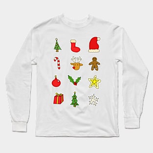 Christmas Stickers Color Long Sleeve T-Shirt